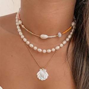 Hanger kettingen boho meerlagige onregelmatige kunstmatige parels gouden kleur ketting shell ketting voor vrouwen vintage mode zand sieraden geschenk