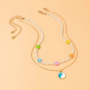 Pendentif colliers Boho perles perles coloré fleur court collier ras du cou pour les femmes mode chinois Tai Chi pendentifs 2021 bijoux