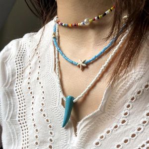 Pendentif Colliers Boho Rainbow Petites perles Collier ras du cou Mode Star Perle Turquoises Chaîne pour femmes DIY Bijoux faits à la main