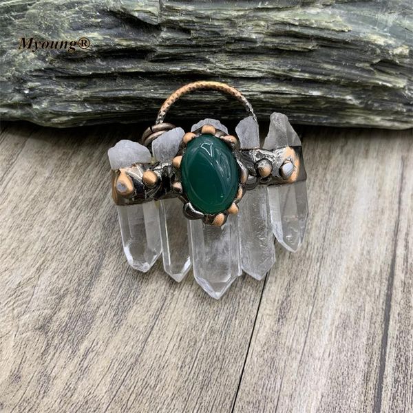 Pendentif Colliers Boho Soudé Gradué Cristal Clair Quartz Bâtons Pendentifs Vert Jades Perle Pavée Antique Bohême Collier Bijoux