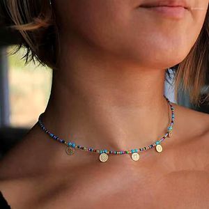 Pendentif Colliers Boho Vitrail Perles Collier Dames Mode Bijoux Or Petite Chaîne Empilé Coloré Riz
