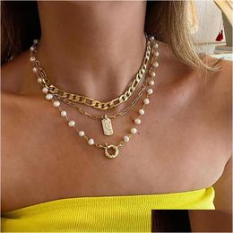 Collares pendientes Boho Star Moon Tallado Collar Cuadrado Mujeres 2023 Mtilayer Faux Pearl Gold Color Metal Girls Fashion Jewelr Dhgarden Dhhgl