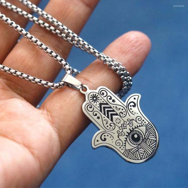 Pendentif Colliers Boho Style Acier inoxydable Fatima Main Eye Talismans Collier pour femmes Hommes Hasma Amulette Cadeau de Noël