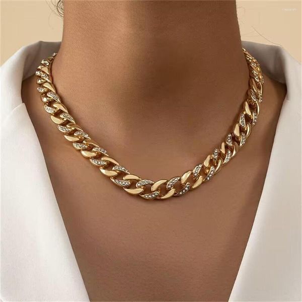 Collares colgantes Boho Vintage Color dorado Punk Exagerado Cristal Collar de cadena gruesa para mujeres Moda femenina Y2K Hip Hop Gargantilla Joyería