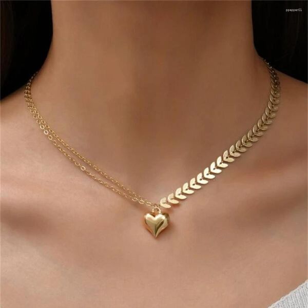 Collares colgantes boho collar de corazón vintage para mujeres moda femenina lindo color oro paz hoja de oliva