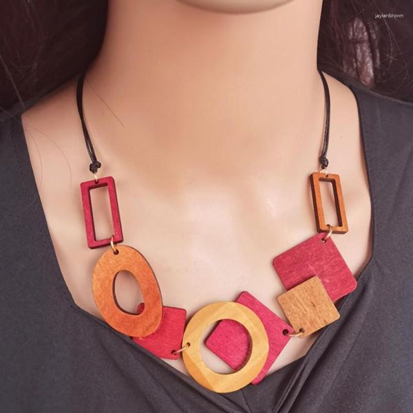 Pendentif Colliers Boho Vintage Multicolore En Bois Géométrique Bib Collier Pour Femmes 2023 À La Main Maxi Ethnique Déclaration Cou Bijoux