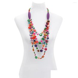 Pendentif Colliers Boho Femmes Perlé Long Collier Muticolor Noix De Coco Bois Pour Ami Cadeau Drop Livraison Bijoux Pendentifs Otkzv