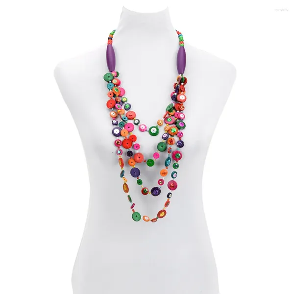 Collares colgantes Boho Mujeres Collar largo con cuentas Muticolor Coco Shell Madera para regalo de amigo