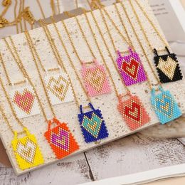 Pendentif Colliers BohoBliss Coloré Miyuki Tissé Amour Coeur Collier Plaqué Or Chaîne En Acier Inoxydable Valentine Cadeau Perles Bijoux Pour