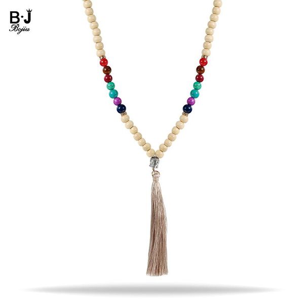 Pendentif Colliers Bojiu Fait à la main Népal Bijoux Long Gland Mala Bois Perles Collier de déclaration ethnique pour les femmes NKS164