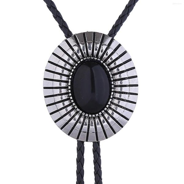 Pendentif Colliers Bolo Cravate Cravate Américain Alliage PU Cuir Rétro Costume Vintage Western Cowboy Rodéo Ovale Cadeau Collier Pour Anniversaire Hommes