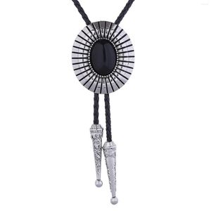 Hanger Kettingen Bolo Tie Stropdas Gift Amerikaans Kostuum PU Leer Verstelbare Accessoires Legering Ovale Vintage Rodeo Ketting Voor Feestmannen