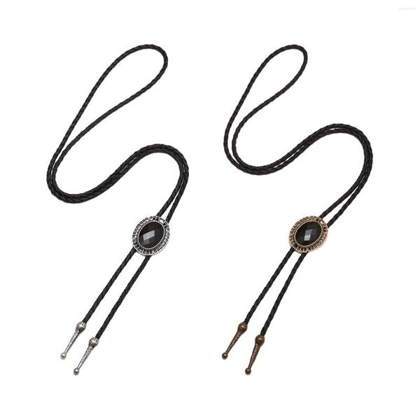 Collares pendientes Bolo Tie PU Cuerda de cuero Oval Retro American Western Cowboy Cadena de suéter de aleación ajustable para regalo de cumpleaños Fiesta Hombres