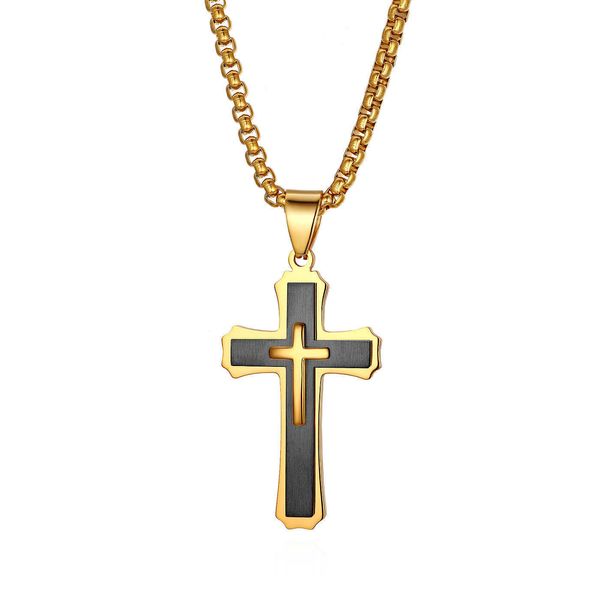 Pendentif Colliers BONISKISS Acier Inoxydable Couleur Argent Collier Croix de Pâques pour Hommes Unique Crucifix Mâle Suspension Pendentif Chaîne Tour de Cou Colar G230206