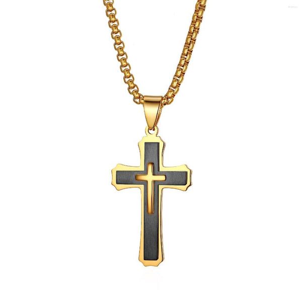 Pendentif Colliers BONISKISS Acier Inoxydable Argent Couleur Homme Croix de Pâques Collier Unique Crucifix Mâle Suspension Chaîne Ras Du Cou Colar