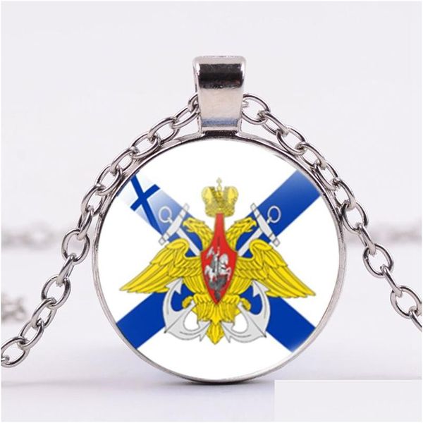 Pendentif Colliers Troupes Frontières Du Collier Russe Urss Symbole Militaire Soviétique Cabochon En Verre Fait À La Main Avec Chaîne À Maillons Punk Drop Dhiko