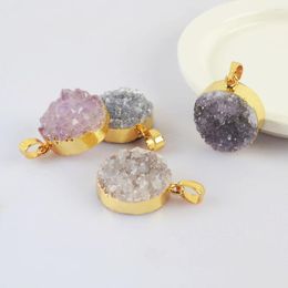 Pendentif Colliers BOROSA 5/10PCS Mix Couleur Plaqué Or Rond Agate Druzy Pour Boucles D'oreilles Pour Femmes Et G2022