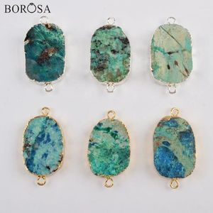 Colliers pendants borosa 5 / 10pcs couleurs argentées Natural Chrysocolla Stones Connecteurs