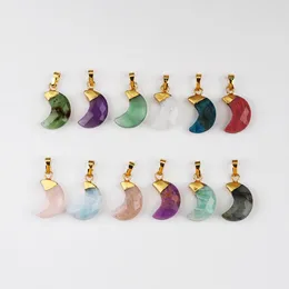 Pendentif Colliers Borosa 5pcs Mix Couleur Multi-Type Pierre Plaqué Or Naturel Lune Pierre De Lune À Facettes Pour Bijoux Pour Femmes