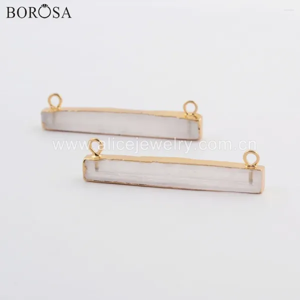 Collares colgantes borosa 5pcs forma rectangular conector de piedra selenita transparente para collar joyas al por mayor mujeres de San Valentín