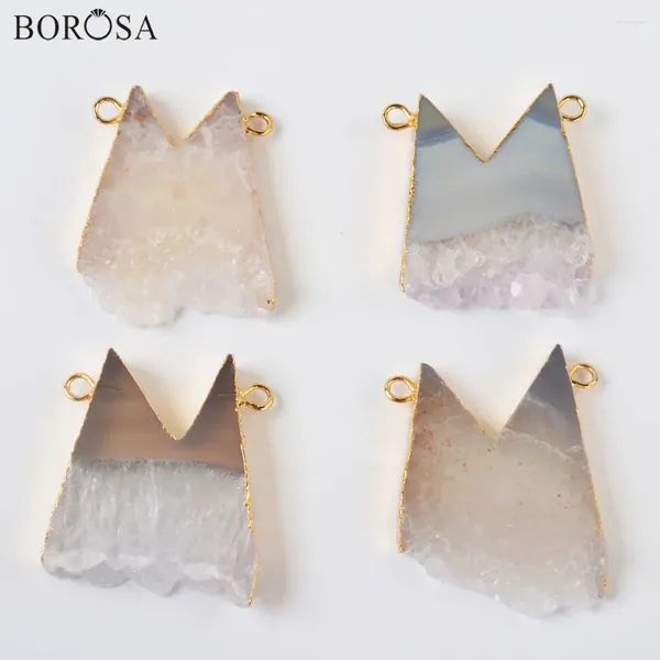 Colliers pendants borosa mignon m forme d'agates naturelles Connecteurs Druzy faisant 24 pouces d'or plaqué pour femmes accessoires de bijoux