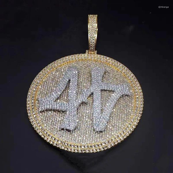 Collares colgantes bosnio hip hop 44 número gran tocadiscos collar micro pave circón helado hacia fuera para hombre rap rock joyería fresca