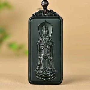 Colliers pendants boutique naturel Hétian bleu jade sculpteur de mer du sud guanyin véritable collier émeraude pour hommes