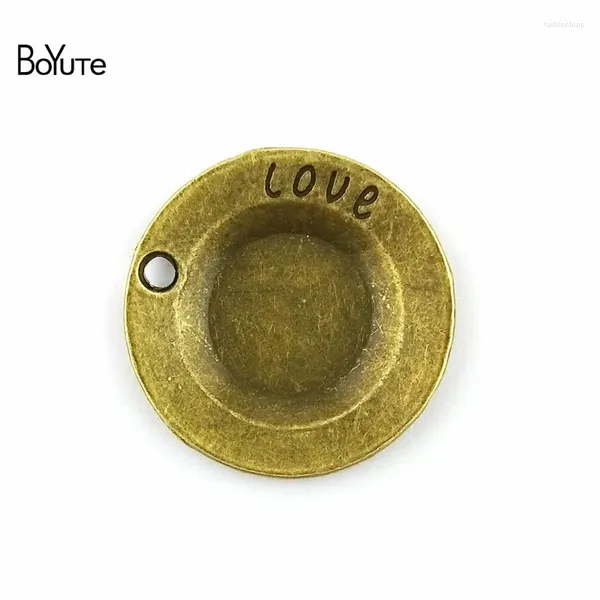 Pendentif Colliers BoYuTe (20 pièces / lot) 35MM Style Vintage Antique Bronze Plaqué Disque En Métal Amour Charmes Pour Les Résultats De Fabrication De Bijoux