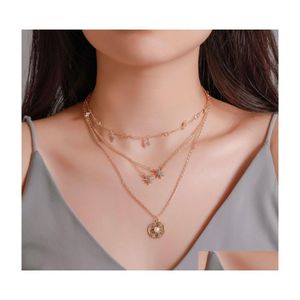 Hangertjes kettingen Armband Ontwerper Sieraden Gelaagd Geometrisch Legering Ketting Creatief Overdrijven Eenvoudig Kruisketting Ster Drop D Dhr6I