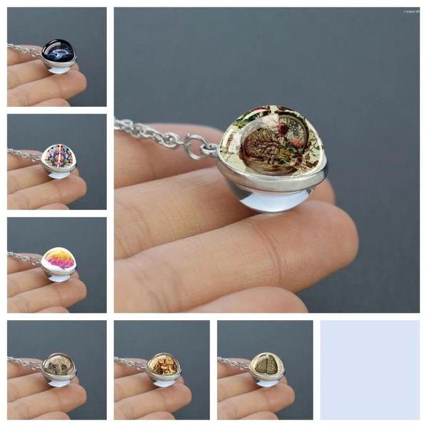 Pendentif Colliers Cerveau Série Collier avec double face boule de verre chaîne en alliage bijoux punk cadeau personnalisé pour les amis