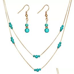 Colliers de pendentif Brand Niveau de bijoux turquoise vintage Collier Blue Bragine de boucle Set Drop Livraison Pendentite Dhtho