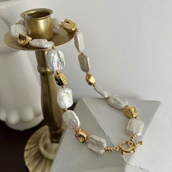 Pendentif Colliers Laiton naturel d'eau douce baroque perles collier femmes bijoux punk designer piste rare robe boho japon coréen