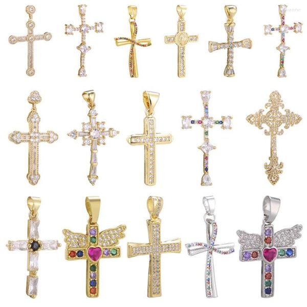 Pendentif Colliers En Laiton Véritable Plaqué Or Jésus Catholique Croix Pendentifs Pave Cubic Zirconia Charms Pour Diy Collier Bracelet Fabrication De Bijoux