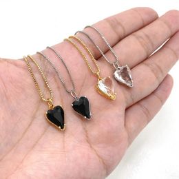 Pendant Necklaces Brass Valentine's Day Charms 18K Real Gold Plated Clear Black Cubic Zirconia Heart Necklace