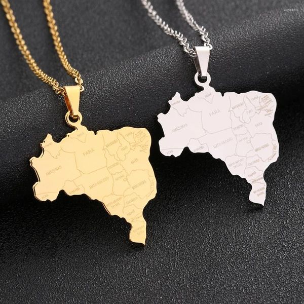 Collares colgantes Mapa de Brasil con collar de la ciudad Acero inoxidable para mujeres Hombres Oro Plata Color Charm Moda Brasil Mapas Joyería Regalos