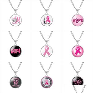 Hanger kettingen borstkanker bewustzijn roze lint voor vrouwen glas geloof hope genezen geloven letterketens mode sieraden in bk drop dhws5