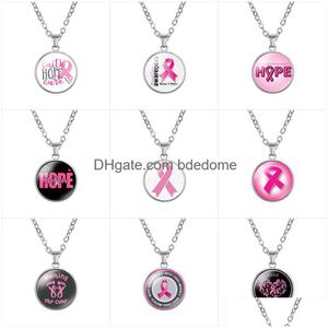 Pendentif Colliers Sensibilisation au cancer du sein Ruban rose pour femmes Verre Faith Hope Cure Believe Lettre Chaînes Bijoux de mode en BK Drop Dh3HM