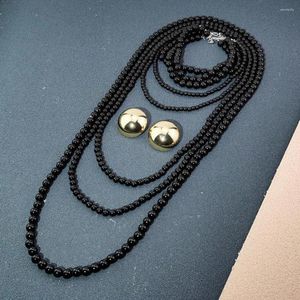 Hangende kettingen bruids faux parel sieraden set overdreven meerlagige parels ketting met ronde studoor oorbellen dames voor special