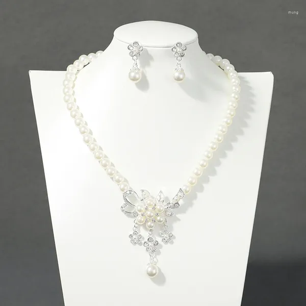 Collares colgantes Conjunto de joyas de novia Perla de imitación Collar de cristal artificial Exquisitos accesorios de fiesta