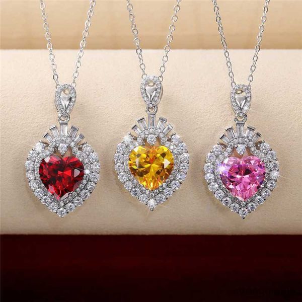 Collares con colgante de corazón brillante CZ, collar para mujer, accesorios Vintage para fiesta, rojo/rosa/amarillo, amor, joyería elegante para mujer R230612