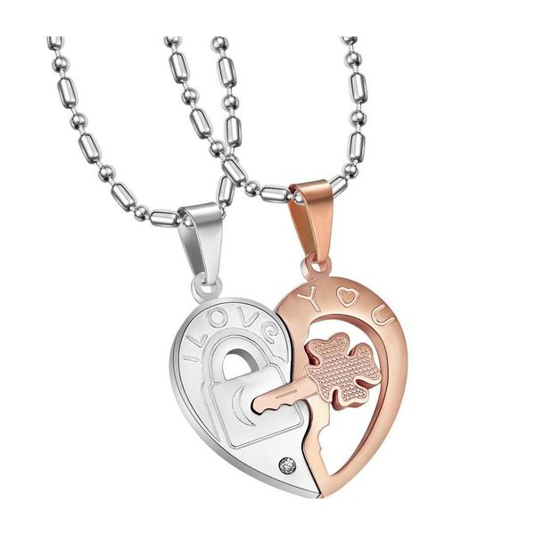 Pendentif Colliers Coeur Brisé Collier En Acier Inoxydable Split Avec Clé Et Serrure En Sier Couleur Or Pour Les Amoureux Couple Drop Delivery J Dhjeh