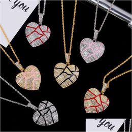 Hangende kettingen gebroken hart kettingen ijsje uit hangende hiphop sieraden vrouwen mode bling ketting kristal strass love charme dhq6m