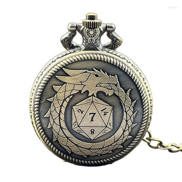 Pendentif Colliers Montre de poche en bronze avec le plus petit ensemble de métal Micro Dices Convient aux RPG de table et aux jeux de société