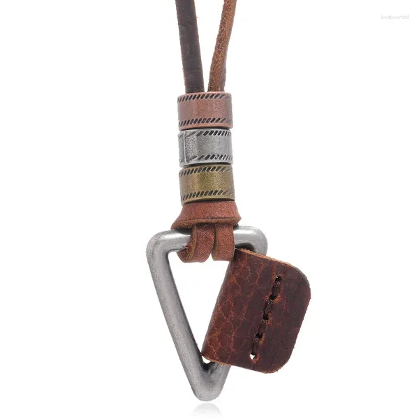 Pendentif Colliers Brown Mode européenne et américaine Collier de peau de vache pour hommes Personnalisé Antique Hip Hop Corde en cuir pour hommes