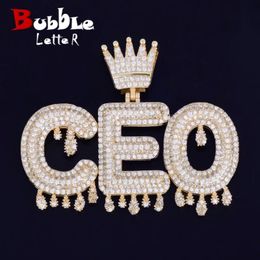 Collares colgantes Letra de burbuja Collar de nombre personalizado para hombres Colgante personalizado Corona Drippy Charms Cubic Zircon Hip Hop Joyería Iced Out 231018