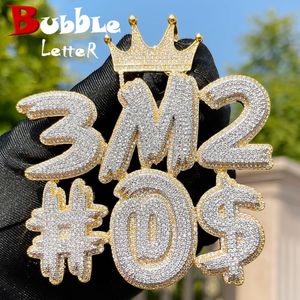 Hanger Kettingen Bubble Letter Iced Out Prong Setting Gepersonaliseerde Hanger Aangepaste Naam Ketting voor Mannen Crown Bail Real Copper Hip Hop Sieraden 230715