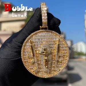 Collares colgantes Carta de burbujas Collar de espalda sólida Gun Gun Jesus Big Circle Charms Real Gold Hip Hop Jewelry Tend 230506