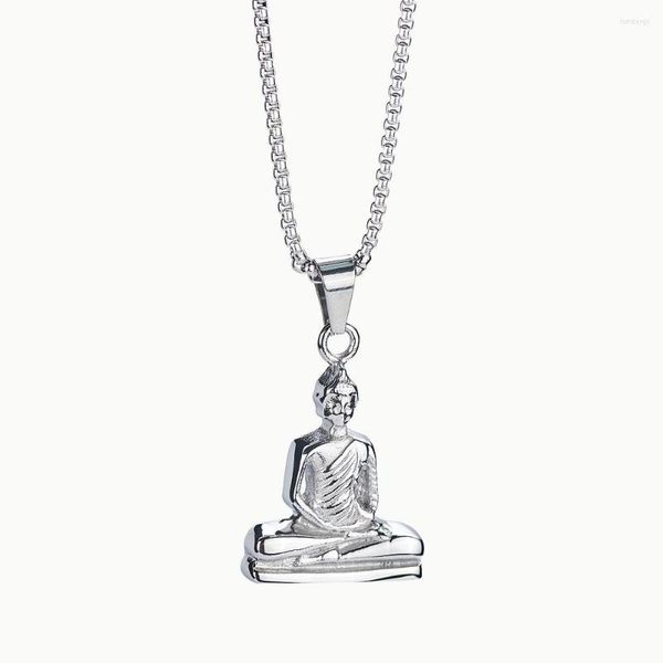 Collares pendientes Buda Shakyamuni estatua collar para hombres niño Hip-Hop acero inoxidable hombre suerte amuleto joyería