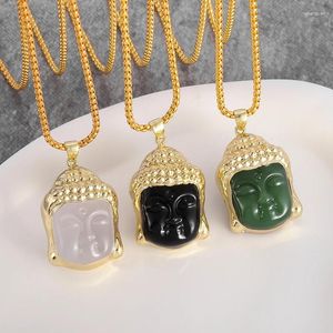 Colliers pendentifs Statue de Bouddha bouddhiste Sakyamuni Head Collier convient aux hommes et aux femmes pour porter des cadeaux de bijoux religieux à la mode