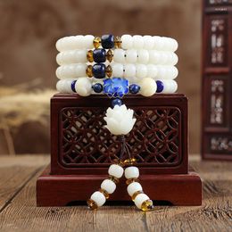 Pendentif Colliers Bouddhiste Naturel Blanc Bodhi Racine 108 Mala Seau Perles Bracelet Ou Collier Avec Cloisonné Lotus Pour Hommes Et Femmes